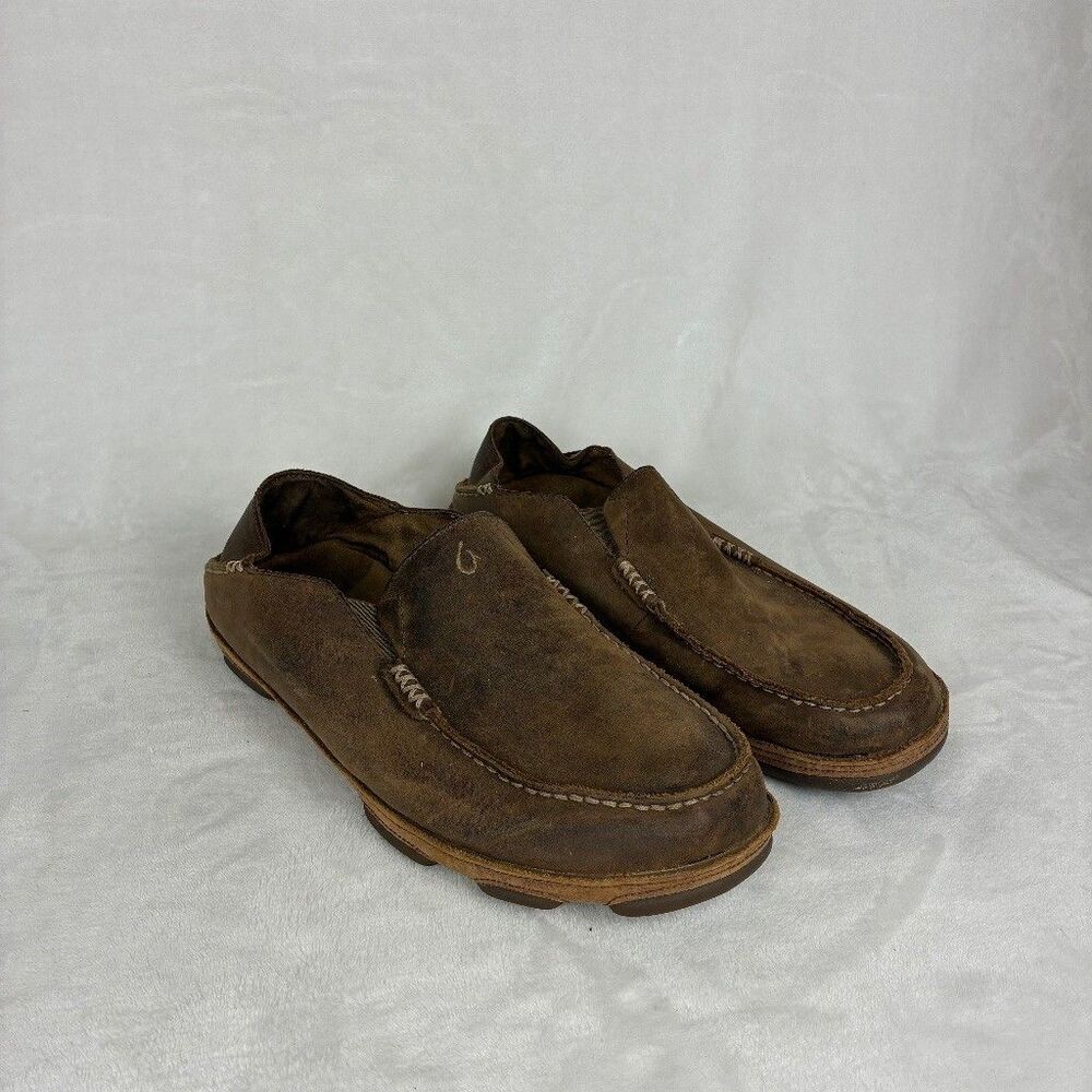 OluKai Moloa Mens 11 Brown Leather Slip On Loafer Casual Coastal Quiet Luxury